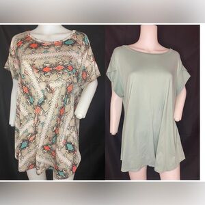 Lot of 2 Honeyme Curvy Shirt Animal Snake Skin Print and Green Top Size XL